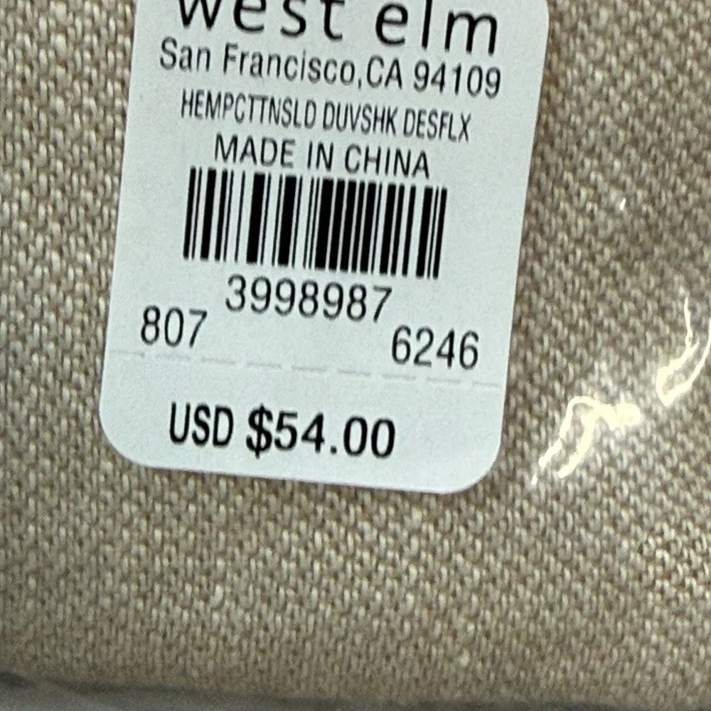 West Elm Hemp Cotton King Sham Desert Flax NWT